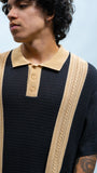 Vertical Stripe Knit Polo - Black/Tan