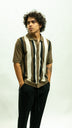 Vertical Panel Knit Shirt - Tan