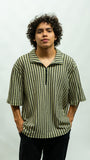 Quarter Zip Stripe Shirt - Olive